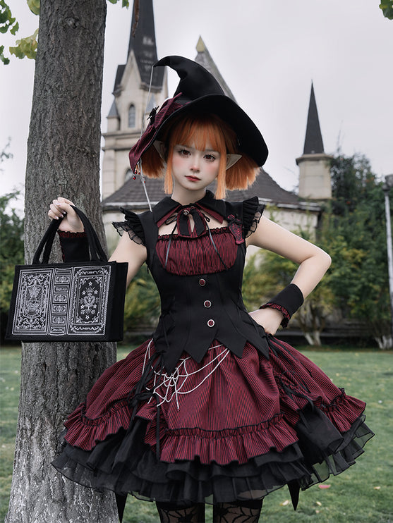 Gothic Lolita Dress with Ruffled Hem and Corset Detail
