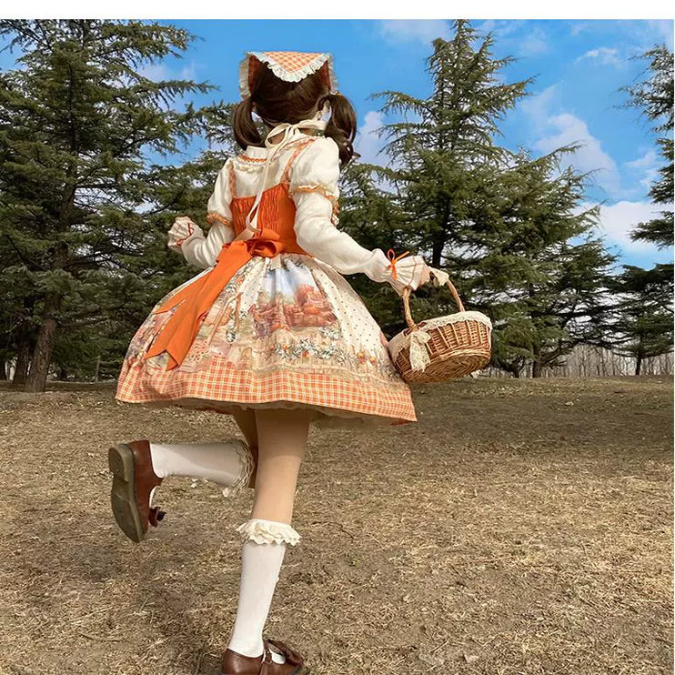 Sunshine Orange Grove Dream Lolita JSK - Vintage Harvest Print