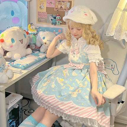 Sanrio Super Cute Sweet JSK Lolita Dress with Striped Trim & Bow