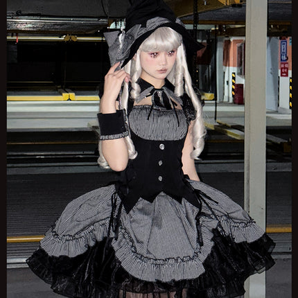 Gothic Lolita Dress with Ruffled Hem and Corset Detail