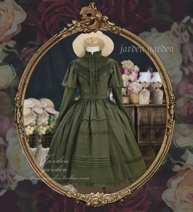 Black Forest Charm: Elegance Classic Vintage Lamb Leg Sleeve Stand-Up Collar Lolita Lolita OP Dress in Seven Colors