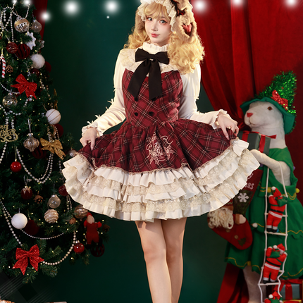 Chestnut Bear Cocoa Lolita Christmas Plaid Cloak JSK — Winter Vibe
