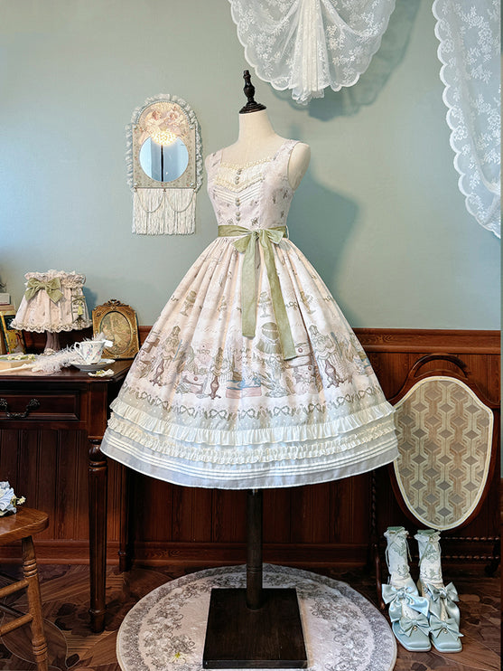 Elegant Floral Lolita JSK with Sash - Vintage Charm for Everyday and Special Occasions