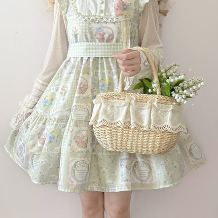 S-XL Spring Prelude Original Pastoral Print Lightweight Daily Lolita Dress