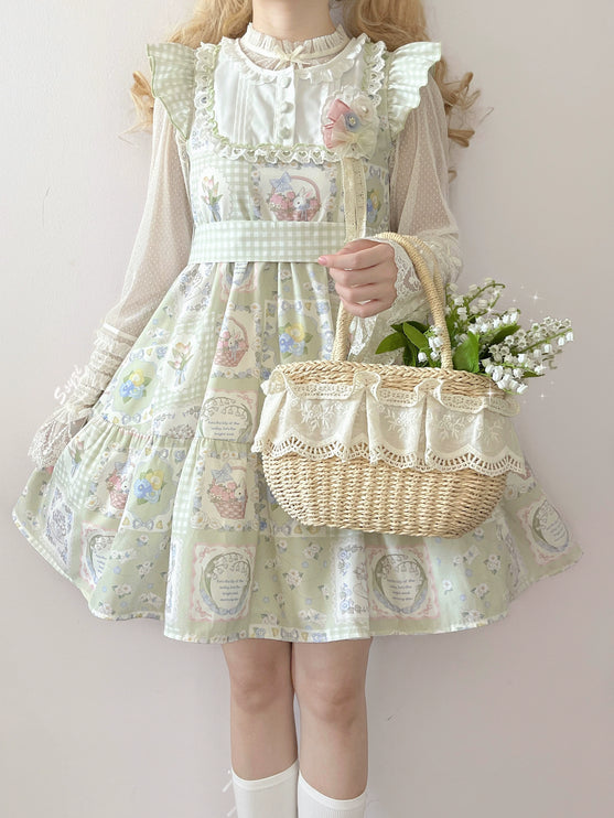 S-XL Spring Prelude Original Pastoral Print Lightweight Daily Lolita Dress