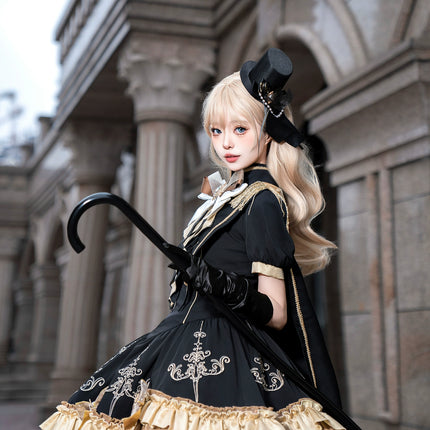 Steampunk - inspired Lolita Dress with Georgette Skirt, Elegant Bow - ties and Intricate Embroidery