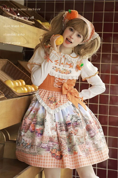 Sunshine Orange Grove Dream Lolita JSK - Vintage Harvest Print