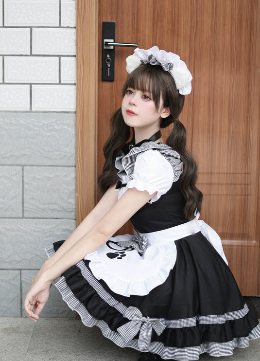 S-XXXXXL Pink Maid Cos Costume with Cat's Paw Apron OP Kitty Lolita Dress