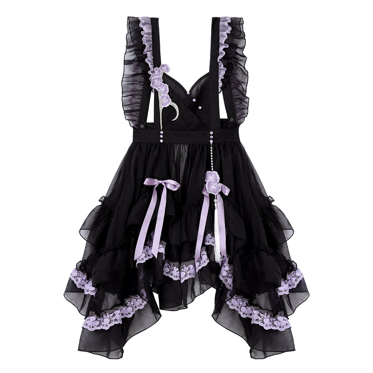 Elegant Purple and Black Lolita Dress with Intricate Lace Details