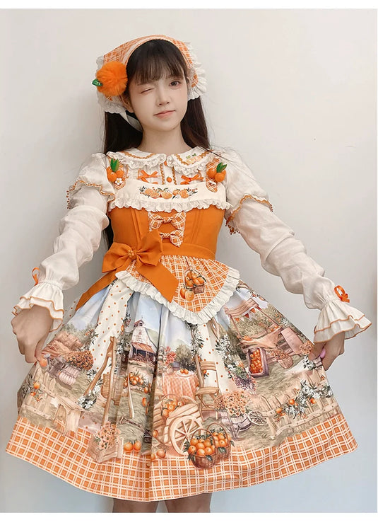 Sunshine Orange Grove Dream Lolita JSK - Vintage Harvest Print