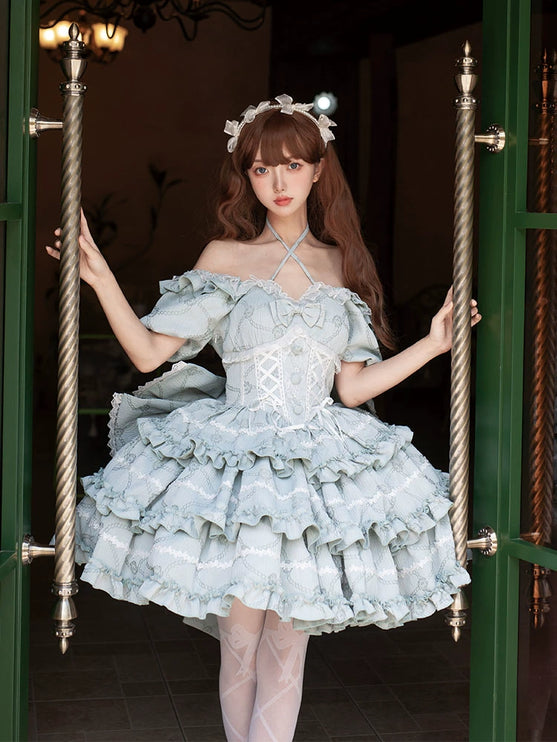 Puff Rose OP Princess Bow Trailing Dress Original Lolita