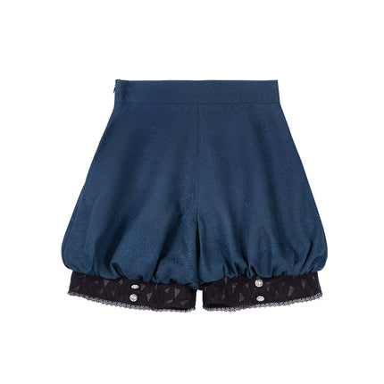 Lolita Prince-Inspired Set – Royal Blue Gothic Shirt with Lace-Trimmed Shorts