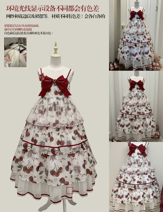 S-2XL Cherry Blossom Delight Lolita Dress – Sweet Vintage Print JSK/OP in Black, Red, Gray & White