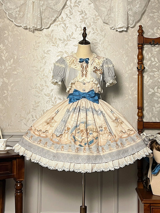 Elegant Cream Floral Lolita OP Dress with Detachable Apron - Multiple Colors Available