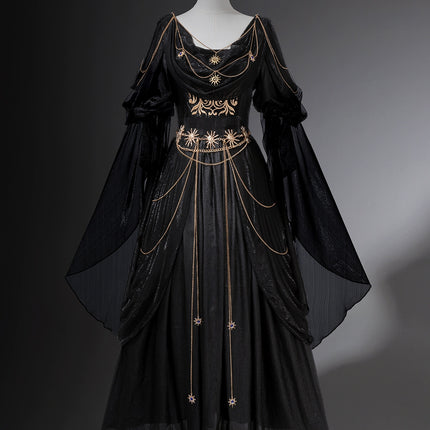 Dark fairy maxi dress: A perfect blend of lace and tassels