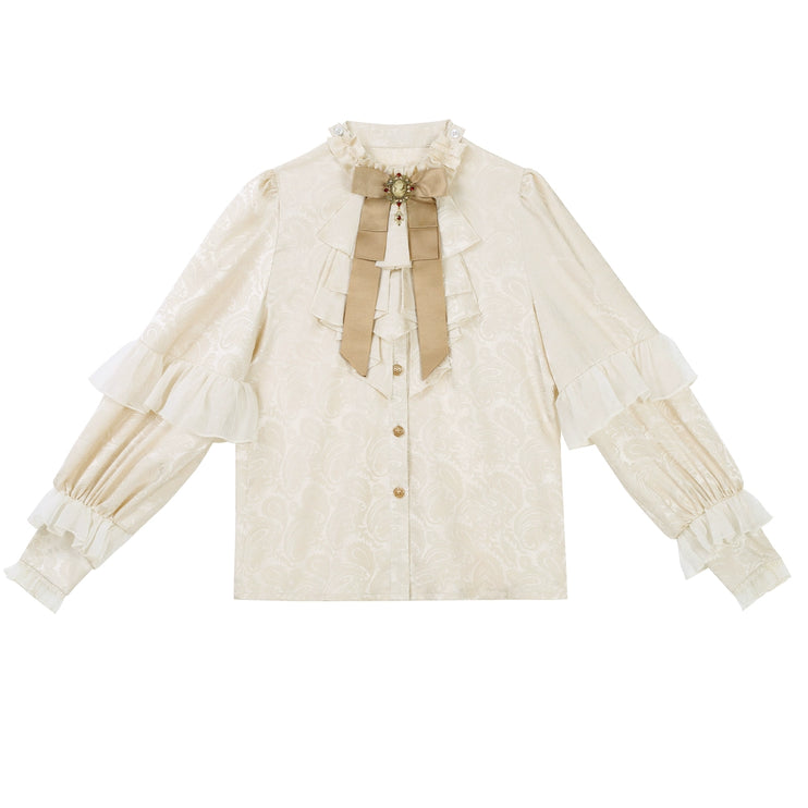 European Court-Inspired Lolita Prince Set – Cream Jacquard Blouse with Suspender Shorts