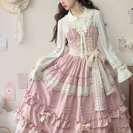 Lolita Pink Delight: Layered Ruffles, Lace - Trimmed Dream Dress for Ethereal Style