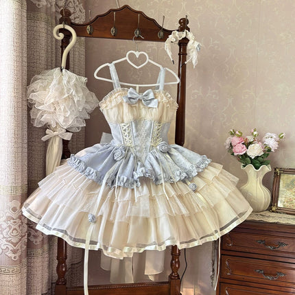 Sweet Lolita Off - the - Shoulder Dress with Tulle Skirt and Ribbon Details