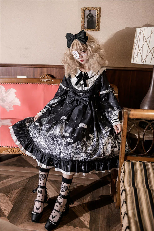 Gothic - Lolita Black - and - White Dream Dress: Vintage Patterns & Fairy - tale Charm