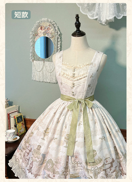 Elegant Floral Lolita JSK with Sash - Vintage Charm for Everyday and Special Occasions