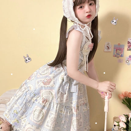 S-XL Spring Prelude Original Pastoral Print Lightweight Daily Lolita Dress