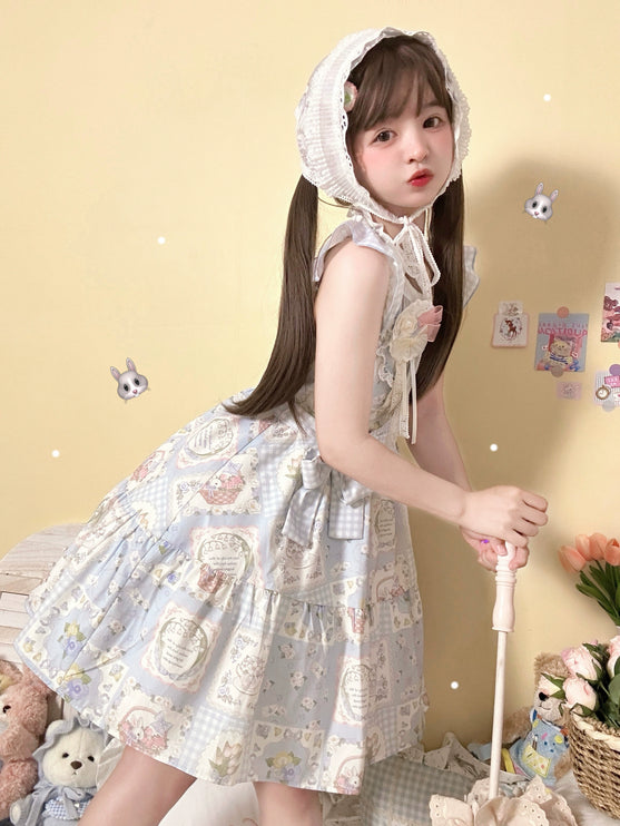 S-XL Spring Prelude Original Pastoral Print Lightweight Daily Lolita Dress