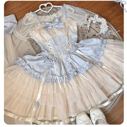 Sweet Lolita Off - the - Shoulder Dress with Tulle Skirt and Ribbon Details