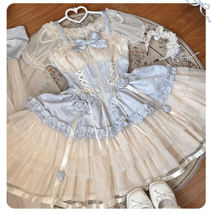 Sweet Lolita Off - the - Shoulder Dress with Tulle Skirt and Ribbon Details