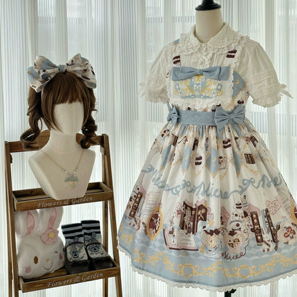 Alice Rabbit High-Waisted Classical Sweet JSK Lolita dress Lolita Suspender with Lace Trim and Bow