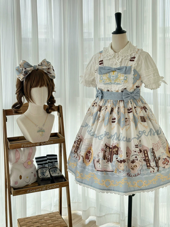 Alice Rabbit High-Waisted Classical Sweet JSK Lolita dress Lolita Suspender with Lace Trim and Bow