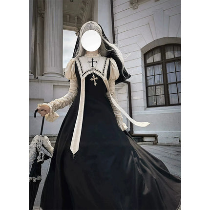 Evening dress dark goth nun style lolita dress cla tie OP gorgeous elegant christmas cos dress