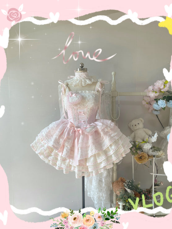 Whimsical Pastel Lolita Dress with Embroidered Animal Motifs and Ruffled Skirt