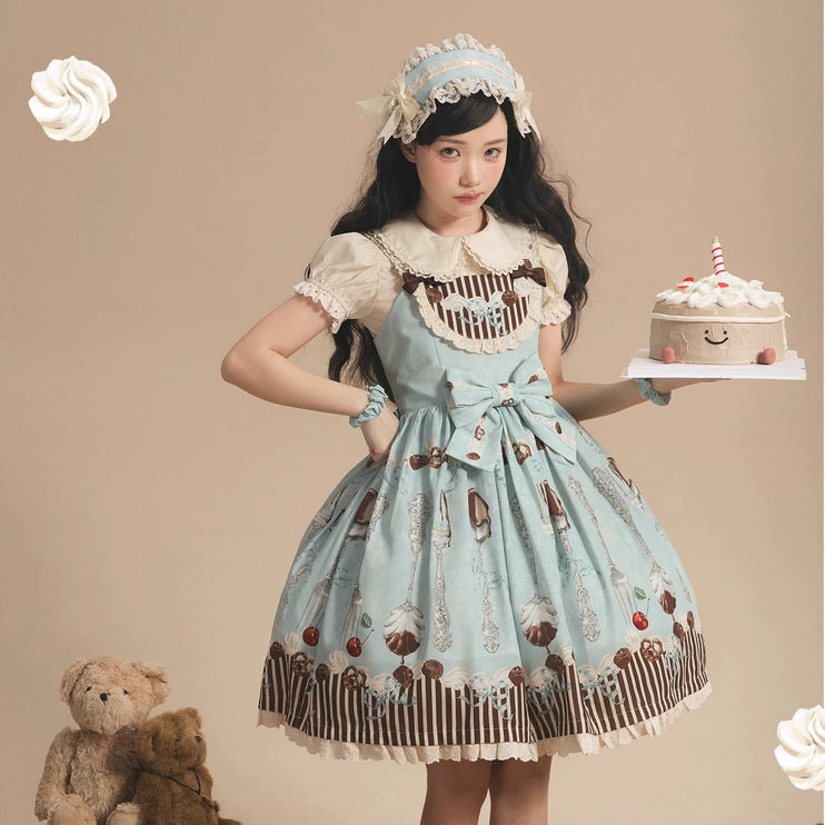 Sweet Dessert-Inspired Lolita Dress with Adjustable Waist Bow - Classic Sweet Lolita JSK