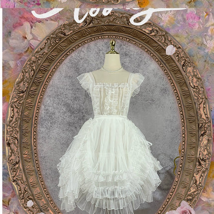 Serene Blossom Lolita Dress - Dual-Style Apron Overlay JSK with Floral and Lace Accents