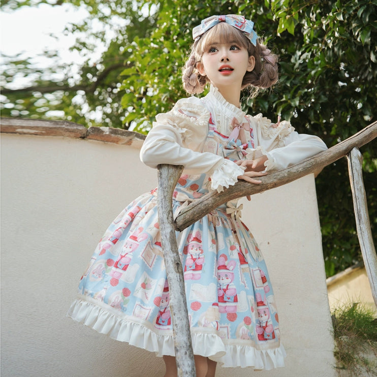 Sweet Bunny Postage Original Design Lolita High-Waist Suspender JSK