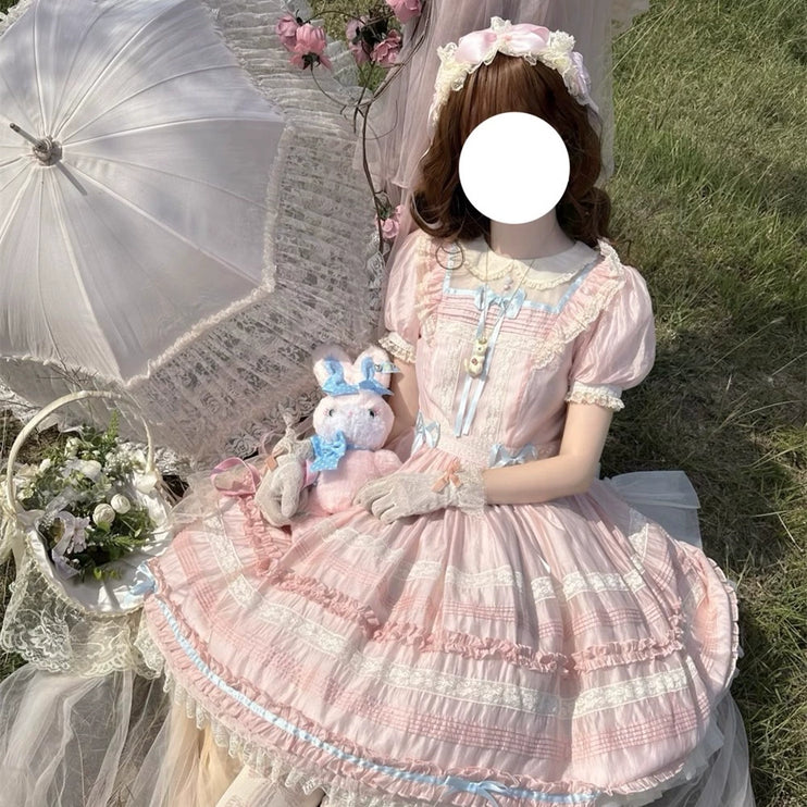 Timeless Doll Lolita Dress - Vintage Tencel OP with Pastel Lace and Ribbon Details