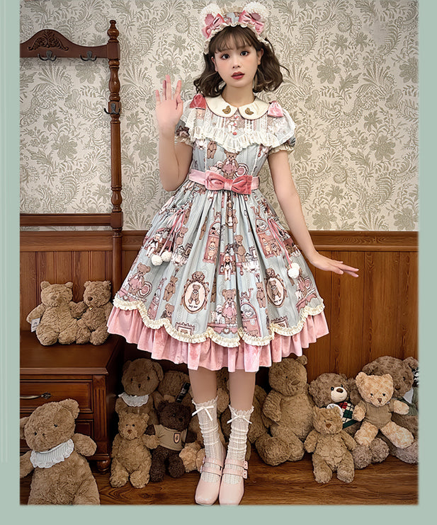Teddy Bear Whimsy Lolita JSK Dress with Detachable Apron