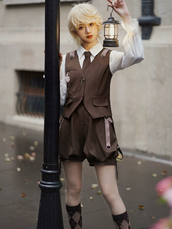 Original Ouji Fashion Brown Lolita Suspender Pant Prince Outfit