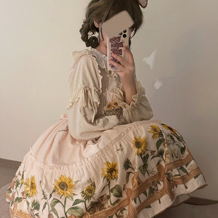 Sunflower Paradise: Cat and Sunflower JSK Lolita with a Big Skirt