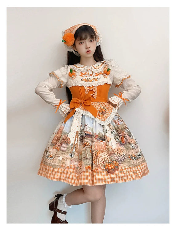 Sunshine Orange Grove Dream Lolita JSK - Vintage Harvest Print