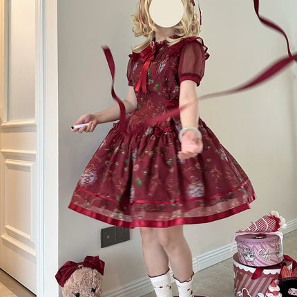 S-2XL Cherry Blossom Delight Lolita Dress – Sweet Vintage Print JSK/OP in Black, Red, Gray & White