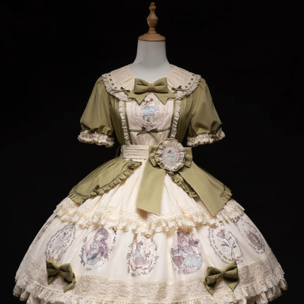 S-2XL Classic Doll-Inspired OP Lolita Dress with Lace Trim and Bow Accents - Available in Lavender, Matcha Green, and Pink