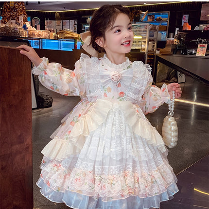 Charming Pastel Pink Lolita Dress for Girls - Floral Embellished, Multi-Layered Skirt, Perfect for Tea Parties and Special Occasions