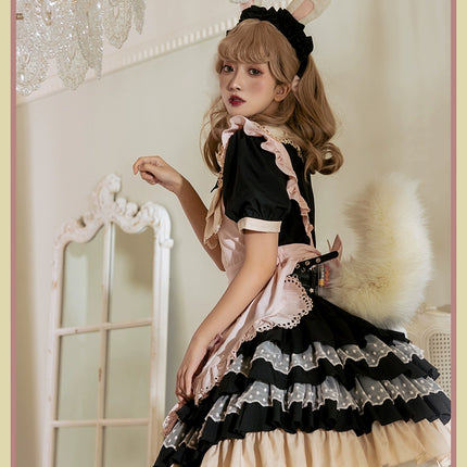 Sweet Pink Lolita Apron with Puff Sleeves OP Maid Lolita Dress