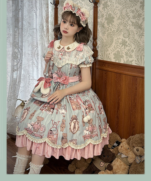Teddy Bear Whimsy Lolita JSK Dress with Detachable Apron