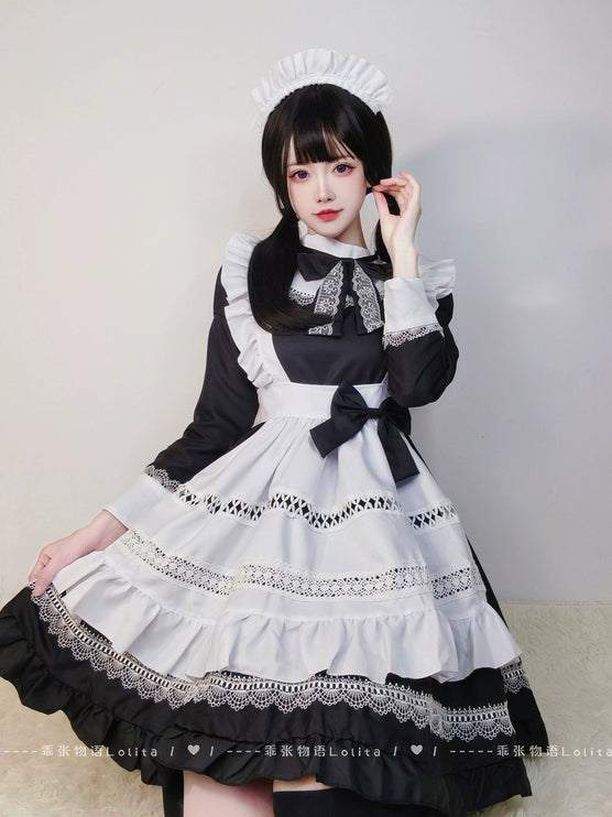 S-5XL British Aristocratic Elegance Gothic Maid Long-sleeved Dress Sexy Lolita