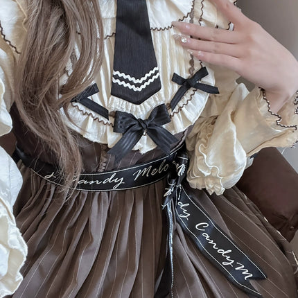 Aristocratic Elegance Lolita Dress - Pinstripe OP with Ribbon Belt and Lace Accents