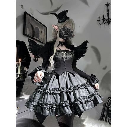 Enchanted Gothic Ballet Diablo Lolita Ensemble – Dark Lolita Dress & Vest Set with Elegant, Mystical Charm