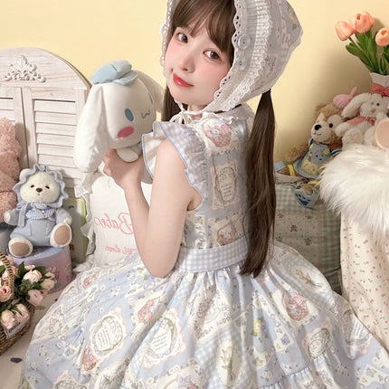 S-XL Spring Prelude Original Pastoral Print Lightweight Daily Lolita Dress