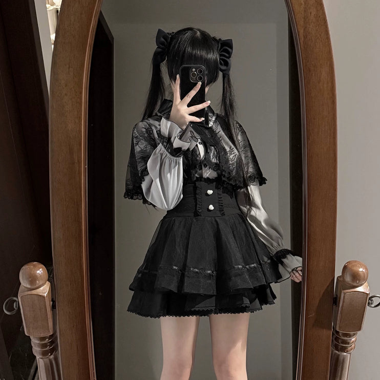 Tiered Black Skirt with Sweet Bows: Delicate & Charming Lolita - style